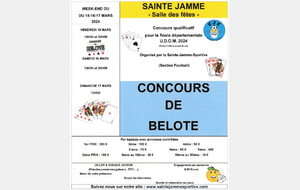 CONCOURS DE BELOTE le week-end 15/16/17 Mars 2024 à la salle des fêtes de Sainte-Jamme